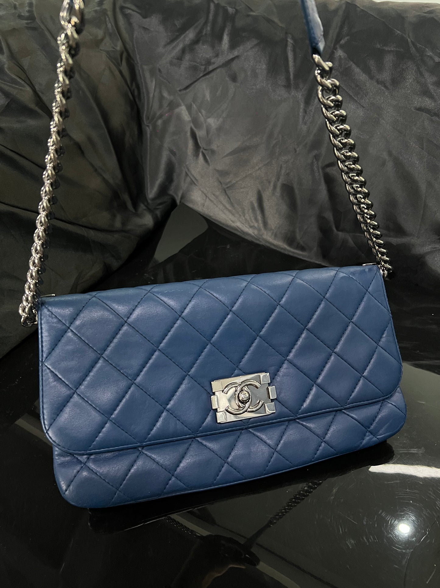 Chanel Flap Boy Bag Quilted Navy Blue