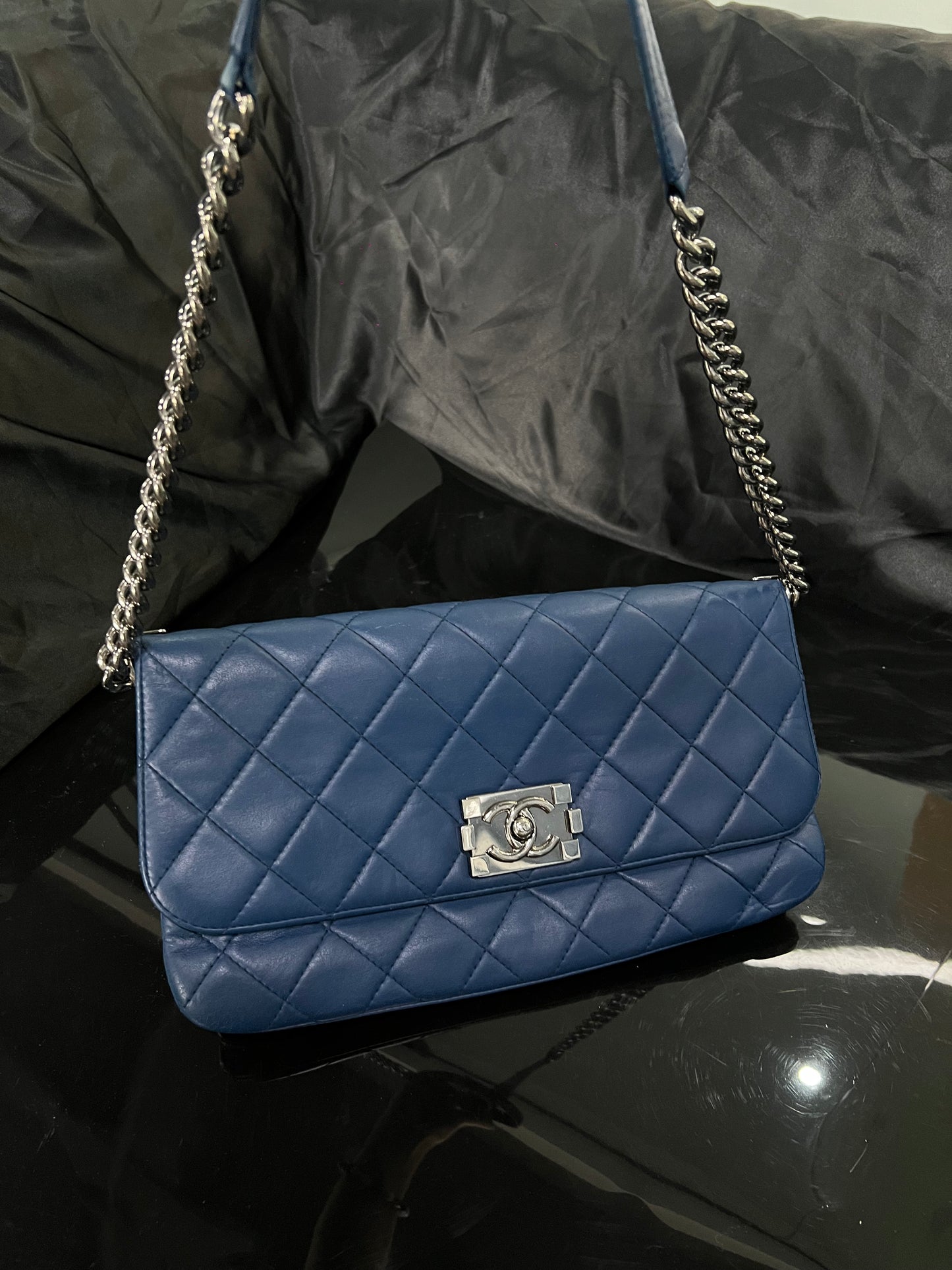 Chanel Flap Boy Bag Quilted Navy Blue