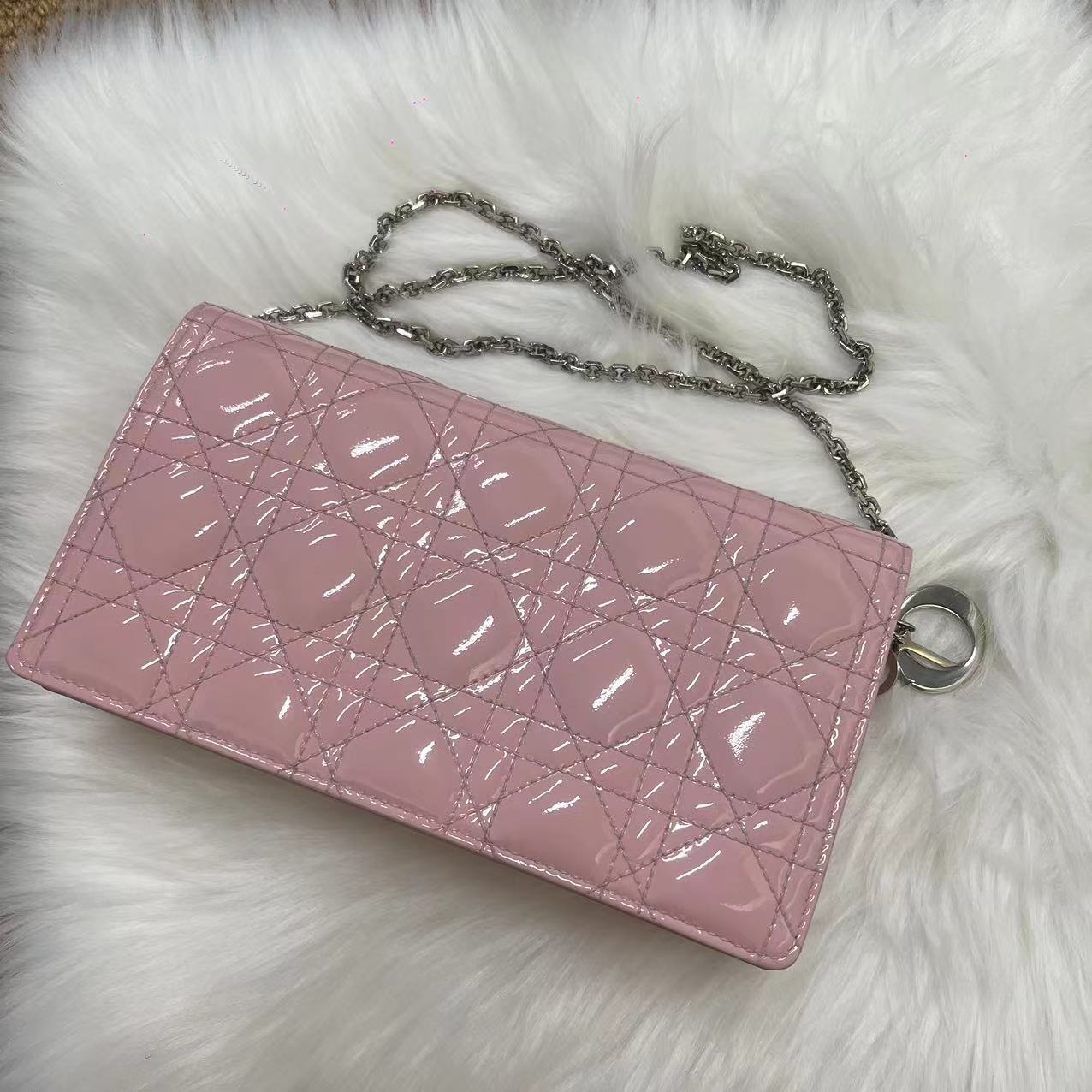 Christian Dior Patent Cannage Lady Dior Convertible Clutch Light Pink