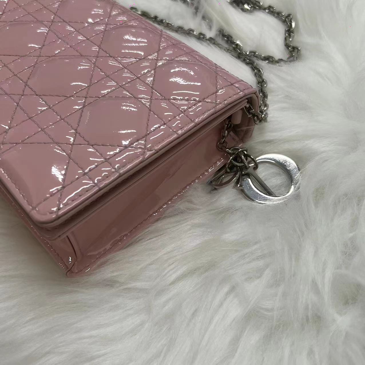 Christian Dior Patent Cannage Lady Dior Convertible Clutch Light Pink