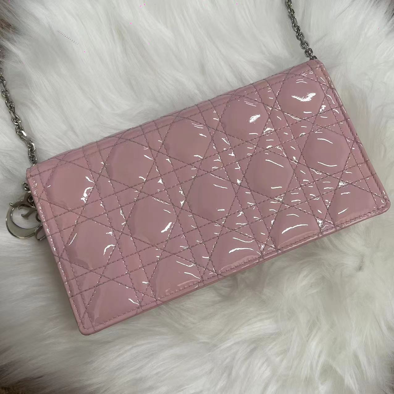 Christian Dior Patent Cannage Lady Dior Convertible Clutch Light Pink