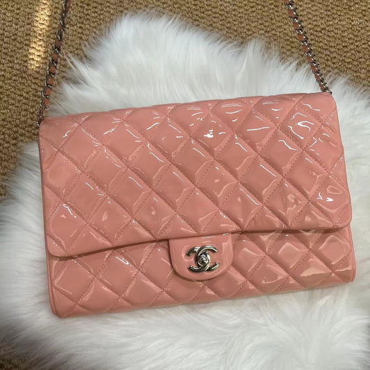 Chanel Blush Pink Patent Leather Chain Clutch