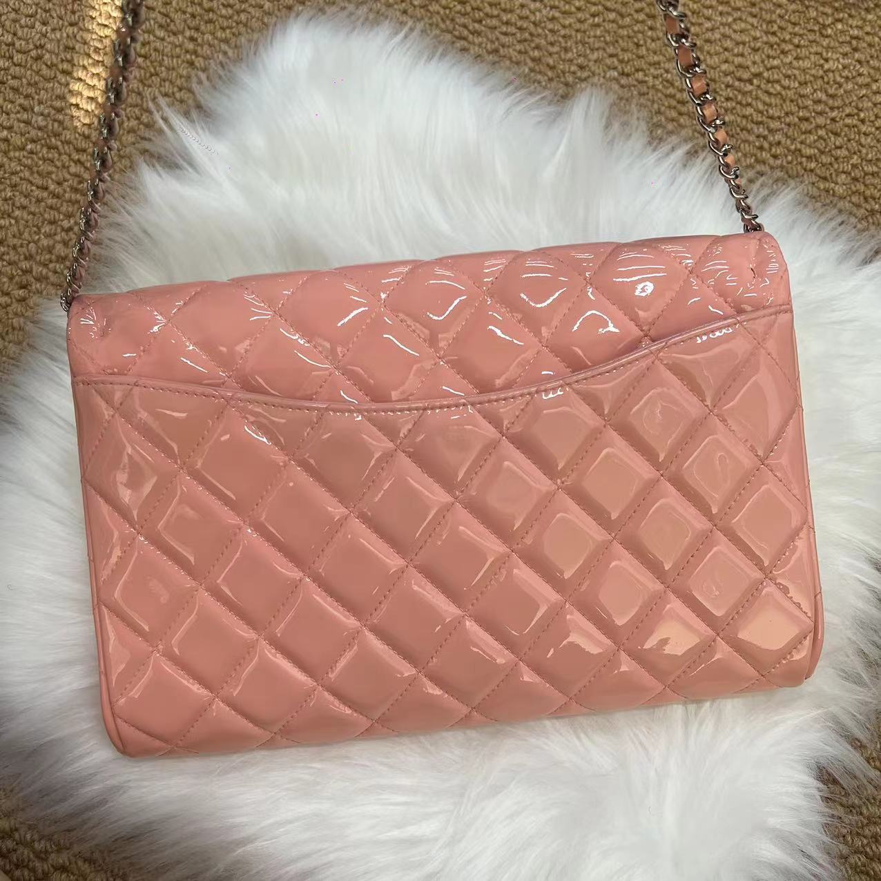 Chanel Blush Pink Patent Leather Chain Clutch