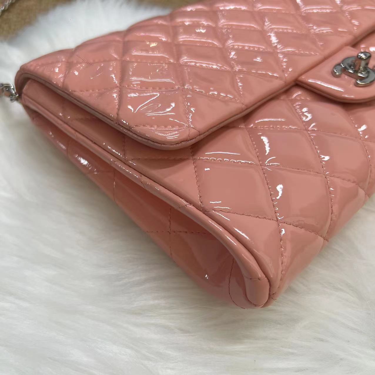 Chanel Blush Pink Patent Leather Chain Clutch