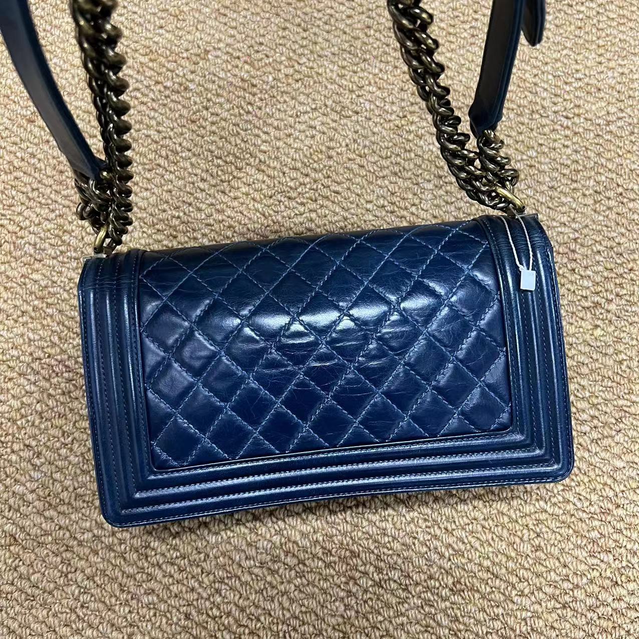 CHANEL Blue Quilted Leather Flap Chain Medium Boy Handbag