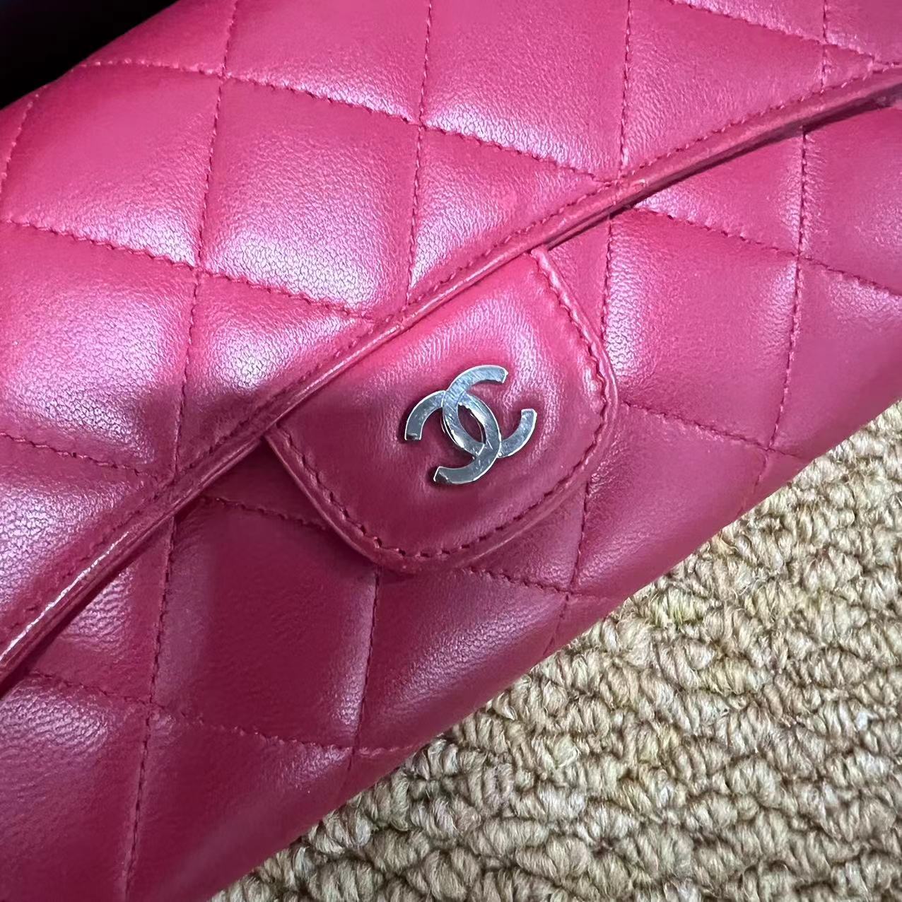 Auth CHANEL Matelasse Tri-fold Long Wallet Leather Red Coco Mark CC Logo w/Box