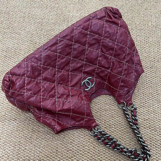 Chanel Chanel Red Quilted Leather Wild Stitch Chain Tote