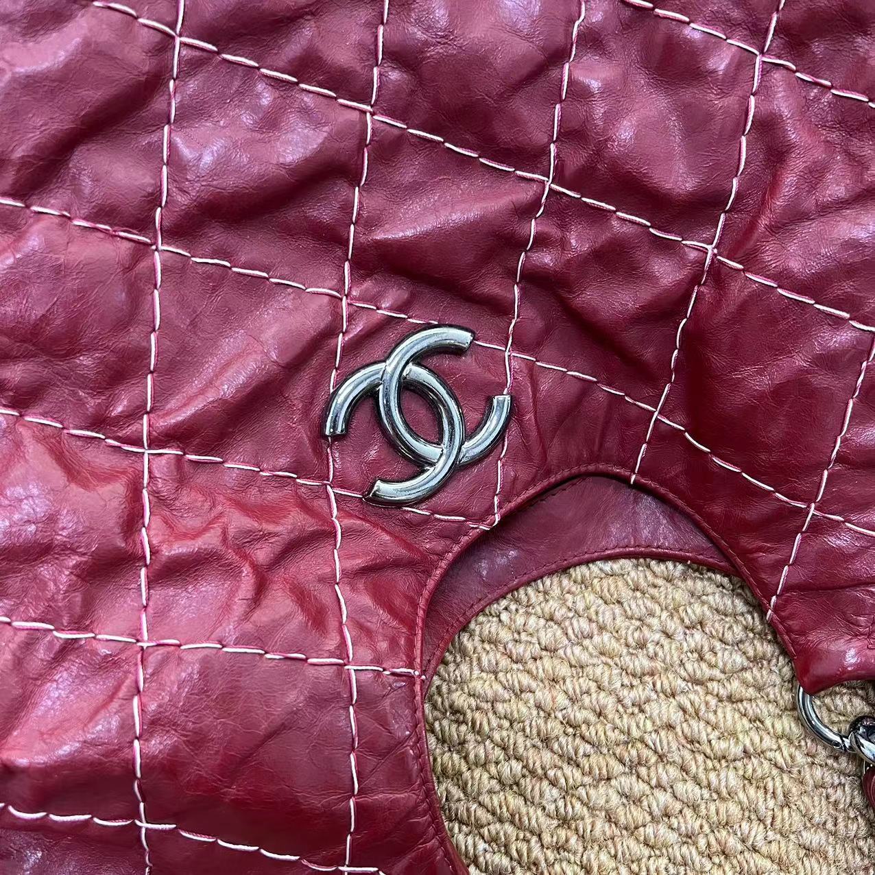 Chanel Chanel Red Quilted Leather Wild Stitch Chain Tote