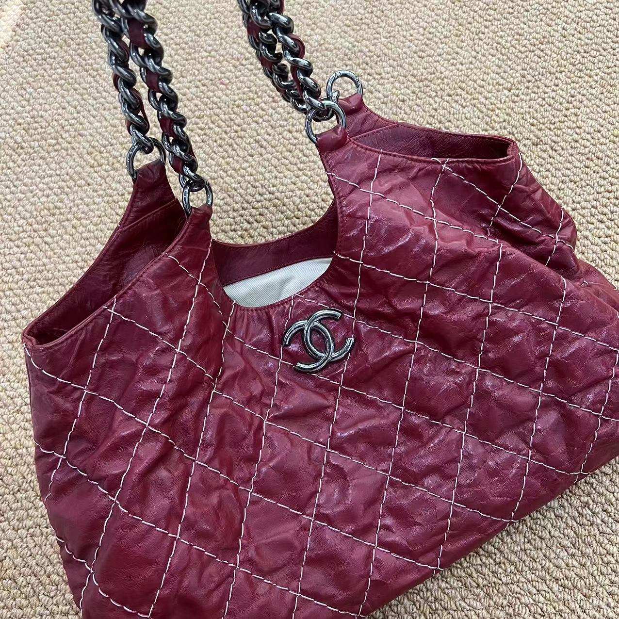 Chanel Chanel Red Quilted Leather Wild Stitch Chain Tote