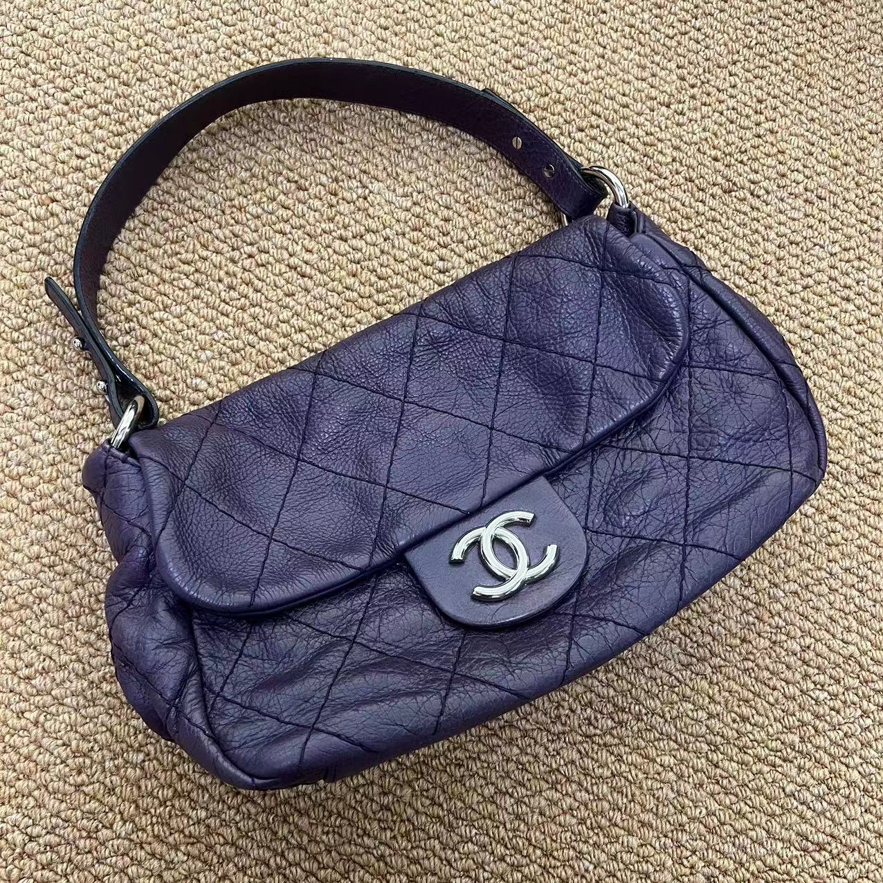 Chanel On The Road Flap Bag Purple Quilted