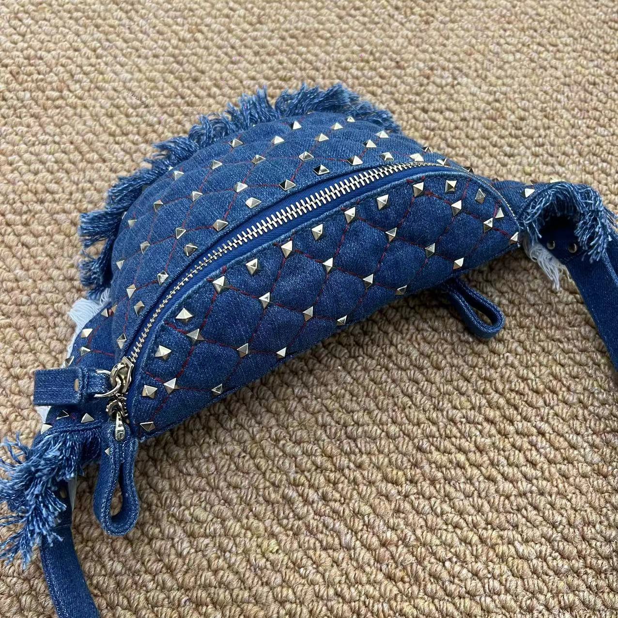 Valentino Garavani  Denim Rockstud Spike Belt Bag Denim