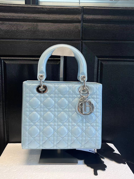 Christian Dior  Patent Cannage Medium Lady Dior Light Blue