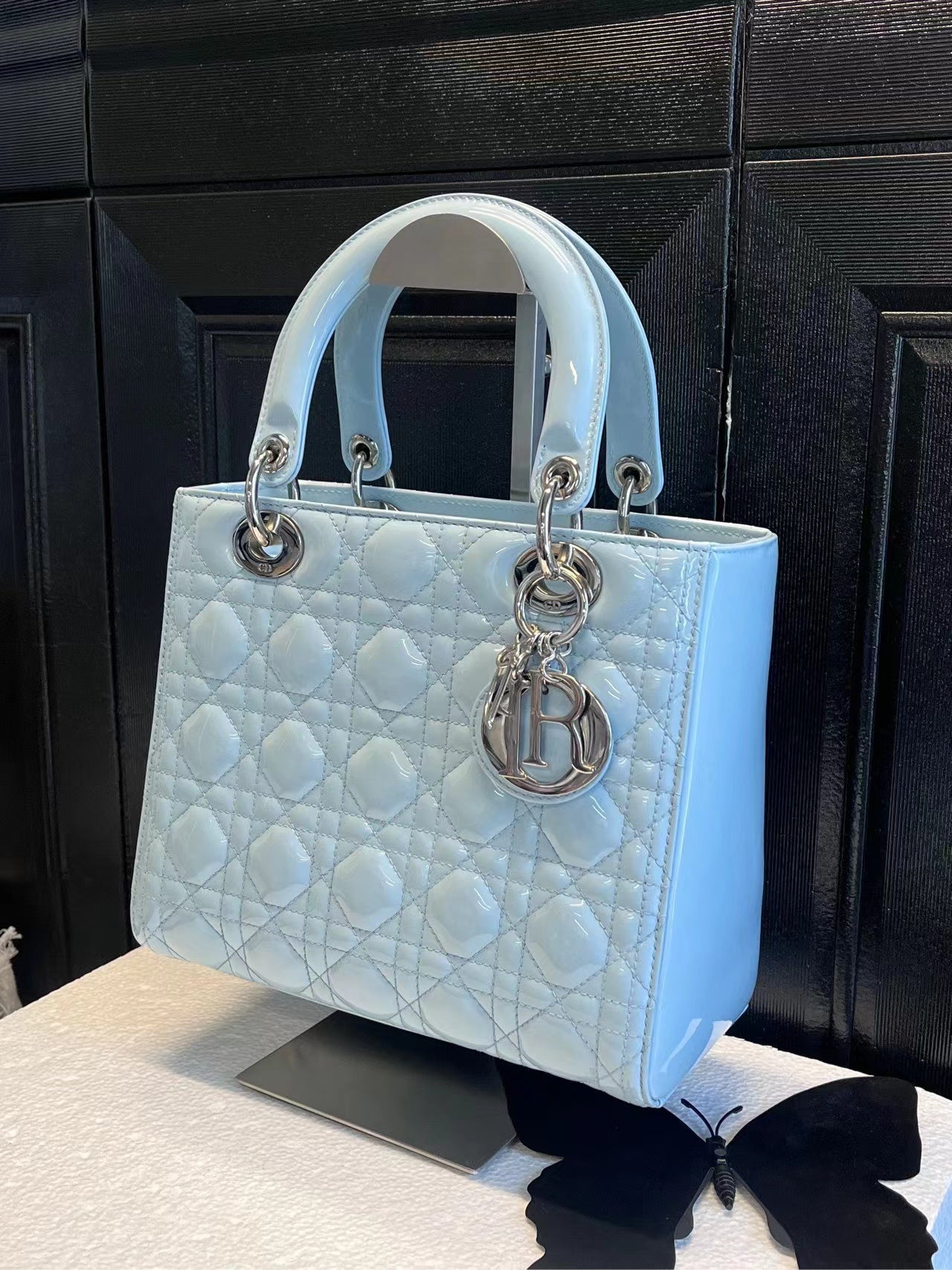 Christian Dior  Patent Cannage Medium Lady Dior Light Blue