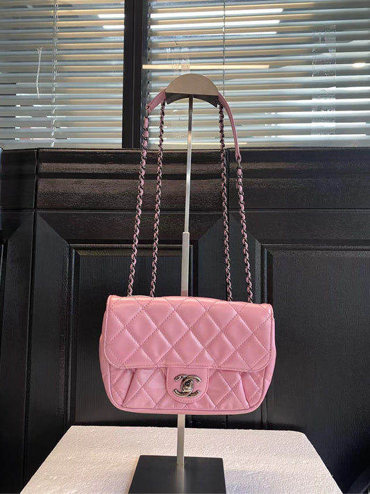 Chanel Pink Quilted Leather Pleated Front Mini Flap Bag