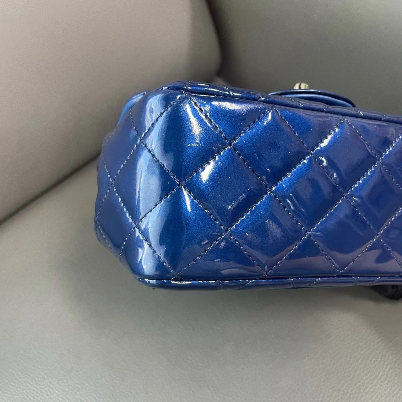 Chanel Blue Quilted Patent Leather Classic Rectangular Mini Flap Bag