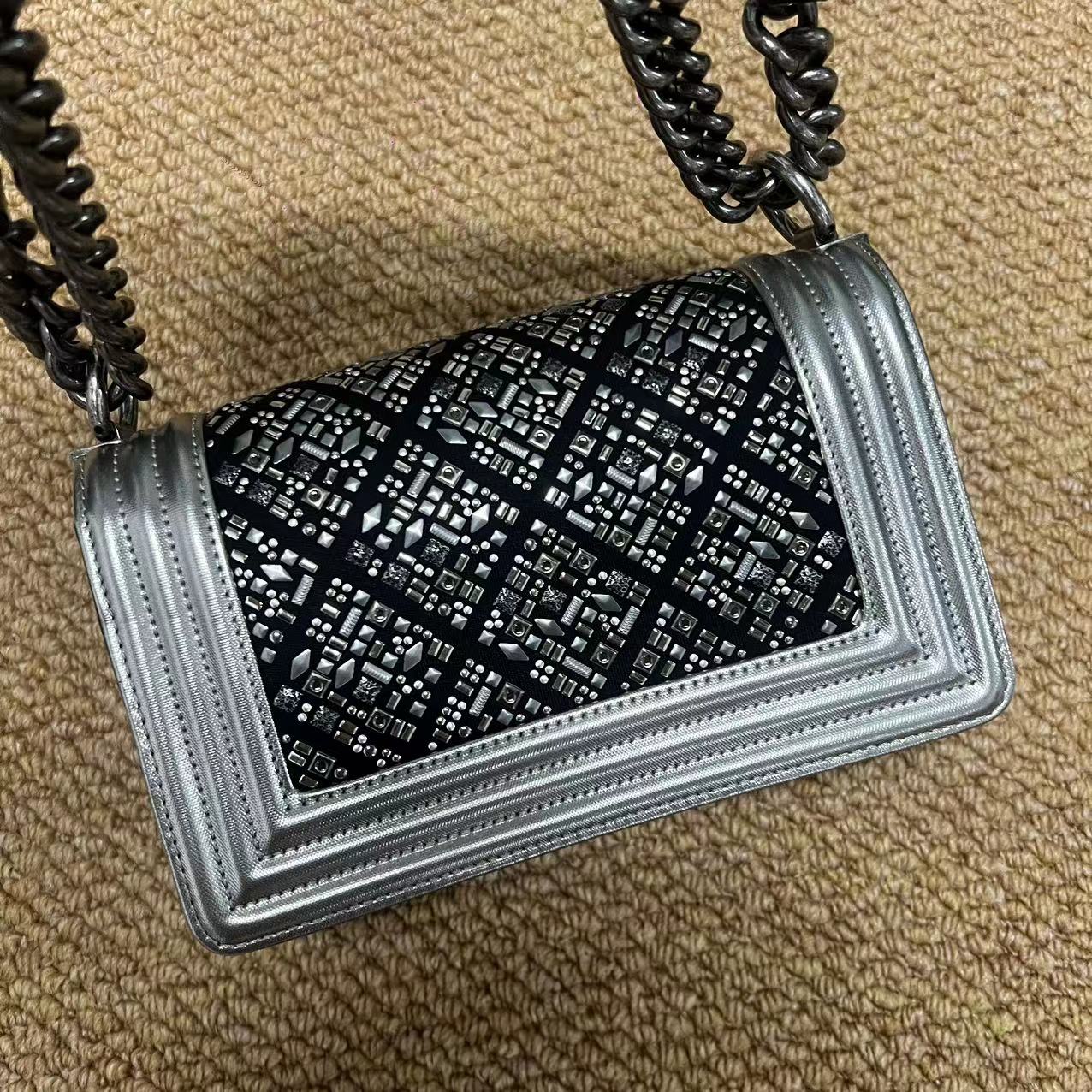 Chanel Boy Small Black/Silver Embellished Silver Hardware